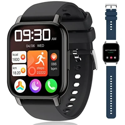 Bild av Popglory smart klocka för män, med bluetooth samtal, 1,85 tum sportsmartklocka, hjärtfrekvensmonitor, blodtryck, SpO2, pedometer, sova, Android iOS