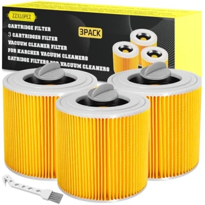 Bild av ZZXLOPEZ 3 x Filter för Kärcher Dammsugare, Patronfilter [WD3, WD2, WD1, MV3, MV2, A, K, KNT, NT, SE, VC] Runda + Stängning, Ersätter 6.414 552.0, 6,414 772,0