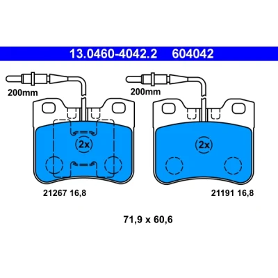 Bild av ATE 13.0460 4042.2 Jeu de plaquettes frein contact signal d&#039;usure inclus PEUGEOT: 106 II 3/5 portes, I Van / portes