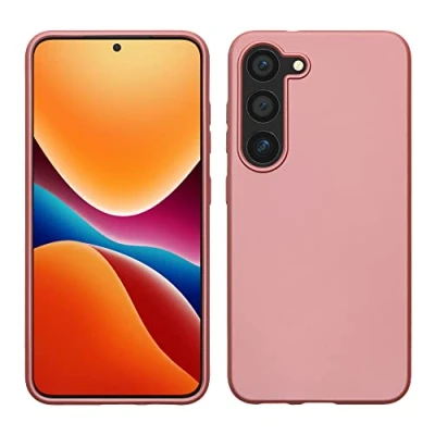 Bild av kwmobile fodral kompatibelt med Samsung Galaxy S23 mjukt smalt TPU silikonskydd upphöjda kanter stöttåligt och flexibelt metalliskt roséguld