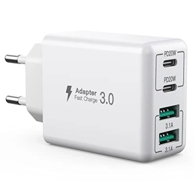 Bild av Multi USB C laddare, 40W 4 portars Fast Charger Block Dual Port PD+QC3.0 Multiport Power Adapter Charging Station, kompatibel med iPhone 13/14/15/16/Pro/Pro Max/XS/Samsung Galaxy/Tablet