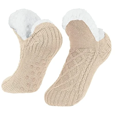 Bild av DARENYI toffelstrumpor kvinnor fluffiga strumpor dam halkfria sängstrumpor, Kaffe, one size