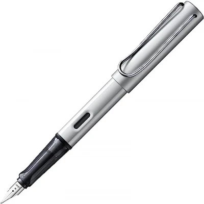 Bild av Lamy AL star whitesilver reservoarpenna med ergonomiskt handtag och polerad stålfjäder i linjebredd EF lätt aluminiumhölje inkl. bläckpatron T 10 blå högerhänt