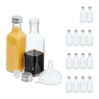 Bild av Relaxdays Små flaskor, set om 16 st, 100 ml, glasflaskor för fyllning, skruvlock och korkar, transparent/silver