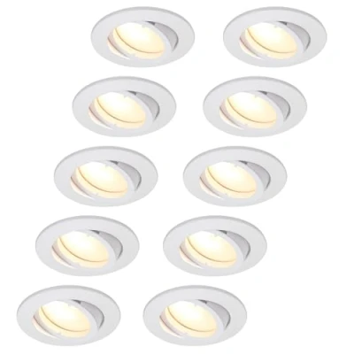 Bild av HCFEI set med 10 infällda LED spotlights, dimbara, vita, svängbara, 5 W, platta, 230 V, 68 mm borrhål, 120 strålvinkel, varmvit 3 000 K