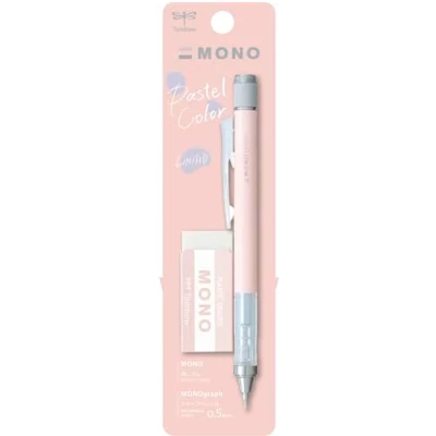 Bild av Tombow MONO graph och suddgummi, 0,5 mm, korallrosa, precision med 4 mm spets, innovativ skakningsmekanism, stabilare mässingstång, påfyllningsbar, inkl. suddgummi [SH MG84 PE04A]