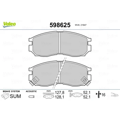 Bild av VALEO 598625 Jeu de plaquettes frein Essieu avant contact signal d&#039;usure inclus sans tôle anti bruit MITSUBISHI: Space Wagon II, COLT 4