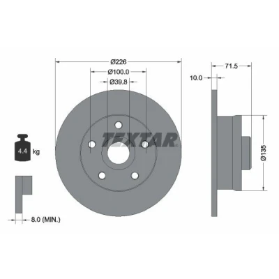 Bild av TEXTAR 92057200 Disque de frein 226 10 05/05 100 plein sans roulement roue, boulon fix avec moyeu roue VOLKSWAGEN: GOLF 3