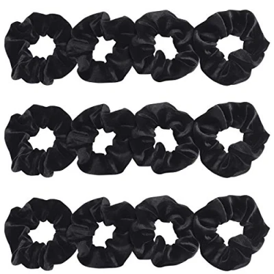Bild av Belle Vous Svarta Scrunchies i Sammet (12 packa) Mjuka hår för Kvinnor. Passar alla Hårtyper som Rakt, Vågigt, Lockigt, Krulligt, Långt, Kort, Tjockt och Fint Elastiska