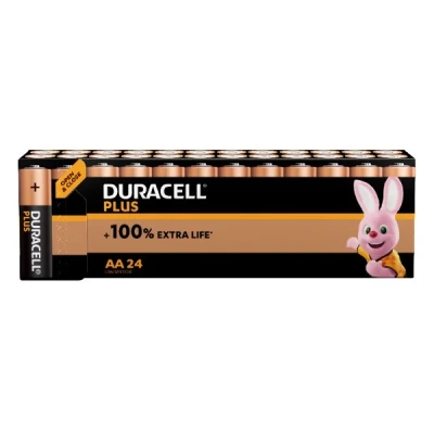 Bild av Duracell Plus AA batterier (24 pack) Alkaliska 1,5 V Upp till 100 % extra brukstid Tillförlitlighet för vardagliga enheter Plastfri förpackning 10 års förvaring LR6 MN1500