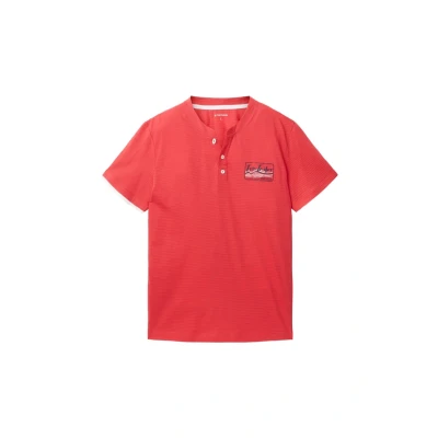 Bild av TOM Tailor Kurzarm Henley Gestreift Tshirt med print, Storlek: Large, Rot