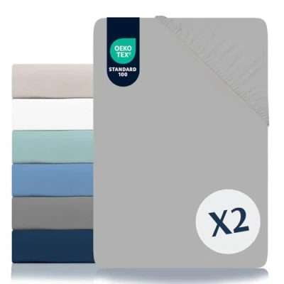 Bild av Dreamzie spännlakan 80 x 200 cm 2 pack 100 % polyester mikrofiber Oeko TEX certifierad dra på lakan barn tenngrå
