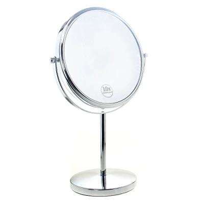 Bild av TUKA i AKUT Sminkspegel för Bord, 700% Förstoring, 20cm Dubbelsidig Make Up Spegel : Vanlig + 7x Förstoringsspegel, 360 Roterbar, Förkromad Rakspegel Badrumsspegel Kromfinish, TKD3108