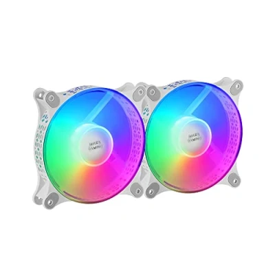 Bild av Mars Gaming MF DUO, Kit 2 FRGB Rainbow 360 fläktar, ultratyst, Dual Connection 3PIN + 4PIN, Vit