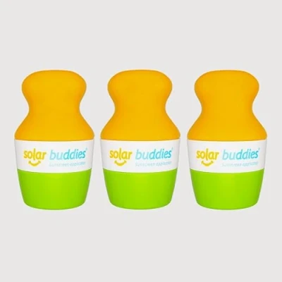 Bild av Triple Green Solar Buddies Refillable Roll On Sponge Applicator for Kids, Adults, Families, Travel Size Holds 100ml Friendly Sunscreen, Suncream and Lotions (Green, Green, Green)