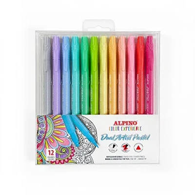 Bild av Alpino Color Experience 12 Pastellfärger Dual Artist markörer Dubbel Tips markörer: Pensel och Fin spets Marker för Mandala bokstäver Pastellfärgade