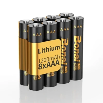 Bild av BONAI Litium batterier AAA ej uppladdningsbara 1,5 V 1 200 mAh 8 stycken hållbara och läckagesäkra för ficklampa, leksaker, fjärrkontroll