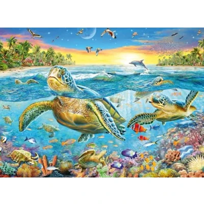 Bild av Ravensburger simma med havssköldpaddor, 100 bitars pussel extra stora bitar för barn från 6 år och uppåt