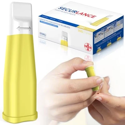 Bild av AIESI® Sterila engångslansetter med säkerhetssystem och infällbar spets av rostfritt stål nål 30G DOCTOR SECURLANCE (Förpackning 100 stycken)
