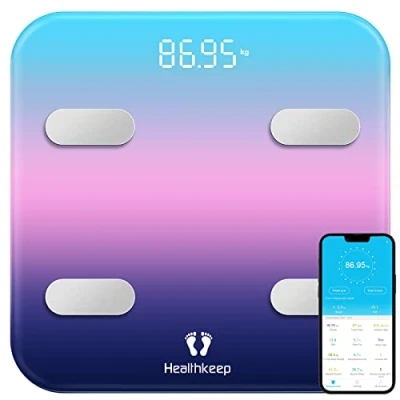Bild av WLAN smart våg, kroppsfettvåg, Bluetooth personvåg, digital våg med 7 data, tydlig visning på stor LED skärm för iOS och Android app, max 180 kg, färgglad