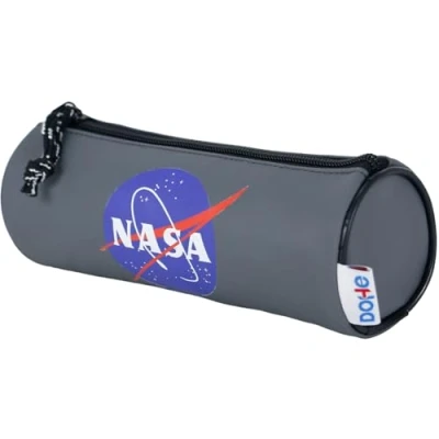 Bild av DOHE Runt skolfodral dragkedjestängning, officiell licens, slitstark polyester, 21 x 7,5 cm skolmaterial NASA Grå, RUND FODRAL