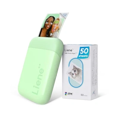 Bild av Liene Bärbar skrivare, 2 x 3 omedelbar fotoskrivare med 50 ark zink fotopapper, Bluetooth anslutning, dedikerad app, miniskrivare för iOS och Android smartphone, grön