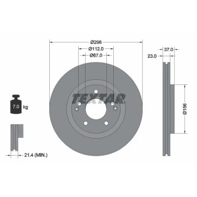 Bild av TEXTAR 92324903 Disque de frein 298 23 05/07 112 ventilé l&#039;intérieur revêtu sans roulement roue, boulon fix moyeu roue