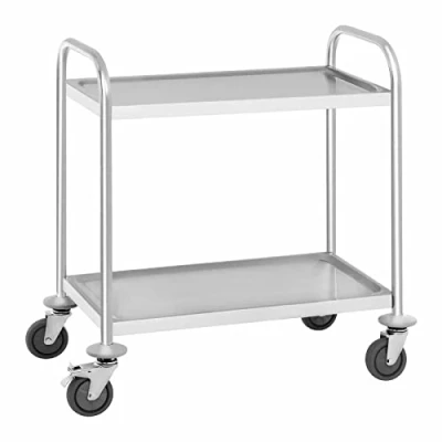Bild av Royal Catering RCSW 2.1H serveringsvagn rostfritt stål köksvagn med hjul transportvagn 2 bräda (lastkapacitet: 150 kg, tablettavstånd: 45,5 cm)