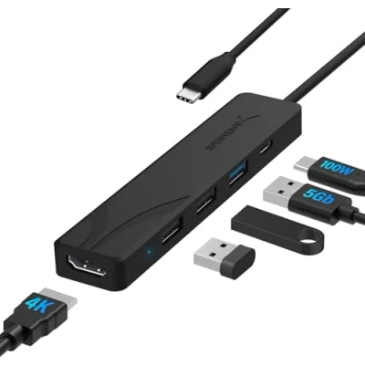 Bild av Sabrent Multi Port USB Type C Hub With 4k HDMI Power Delivery (60 Watts) 1 3.0 2 2.0 Ports (HB TC5P)