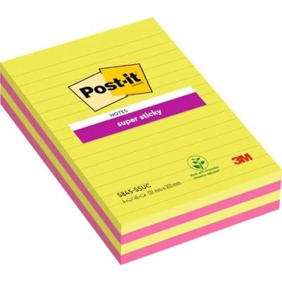 Bild av Post it Superklibbiga stora anteckningar, rosa och grön, fodrad, 127 mm x 203 mm, 45 ark/dyna, 2 dynor självhäftande anteckningar för att göra listor påminnelser