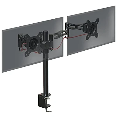 Bild av Duronic DM352 BK Arm för 2 datorskärmar Ergonomiskt ledat dubbelt PC skärmsfäste VESA 75 100 justerbar höjd roterande lutning, vridbar universell kompatibilitet