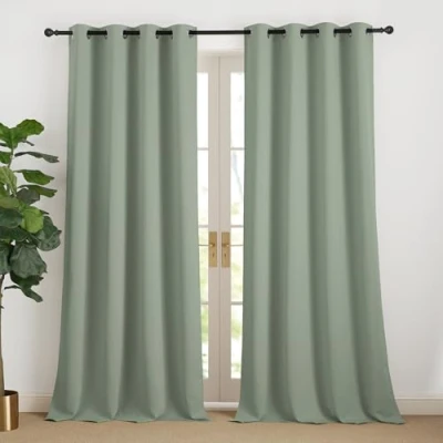 Bild av Nicetown Termiska gardiner mot kyla och värme salviagrön gardin mörkläggningsgardin barnrum 240 cm långa vardagsrum modern öljettskynke set om 2, H x B 140