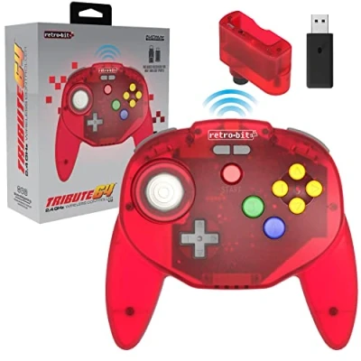 Bild av Retro Bit Tribute64 2.4Ghz Wireless Controller For N64, Switch, PC, Mac and Other USB Devices Clear Red (Nintendo Switch//)