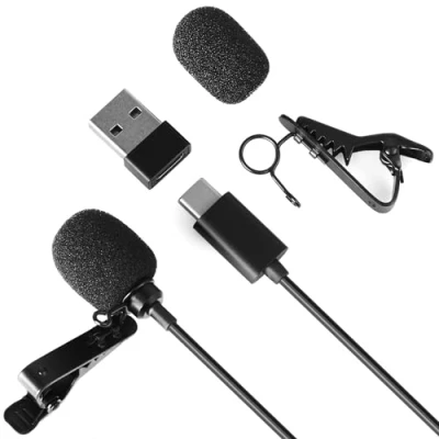 Bild av Daffodil USB C Lavalier mikrofon rundstrålande MCP150 klämma dynamisk professionell inspelare för smartphone surfplatta Android laptop podcast Vlog mobilset med adapter [svart]