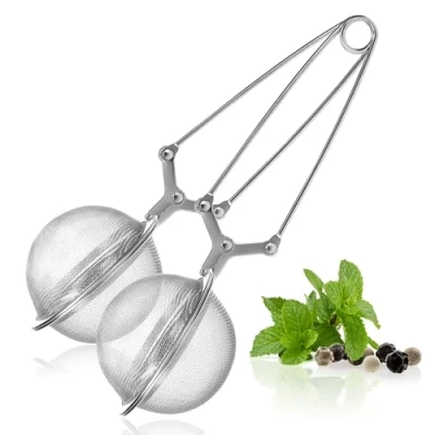 Bild av COM FOUR® 2x tetång, bollformad teinfuser gjord av 304 rostfritt stål, tesilar för löst te, siltång teälskare (02 st Ø 6,5 cm)