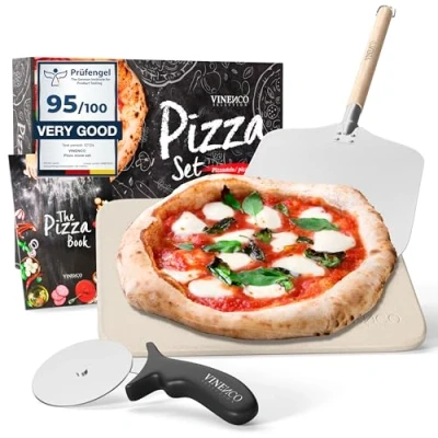 Bild av Pizzasten för Ugn &amp; Grill, Gasgrill med Pizzapåpetare Pizzaskärare Pizza Baksten set Stenset Ugnssten Receptbok Stenplatta Gasolgrill Tillbehör Brödbakningssten Ugnssten, Pizzaspade
