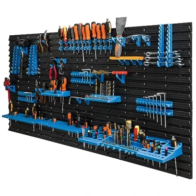 Bild av Verktygsvägg, 154 x 78 cm, verkstadshylla, verktygshållare, blå plast, garage, verkstad, vägg