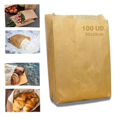 Bild av 100 Kraftpapperspåsar för foder (30x20 cm) Presentpåsar Papperspåsar mellanmål utan handtag Väska frukost Hantverksväskor
