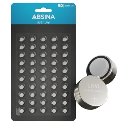Bild av ABSINA AG3 LR41 knappcell 50 pack 1,5 V alkaliska knappceller läckagesäker &amp; med lång hållbarhet LR736/L736/G3/G3A/3GA/192/GP192/V3GA/RW87 knappbatterier batteri