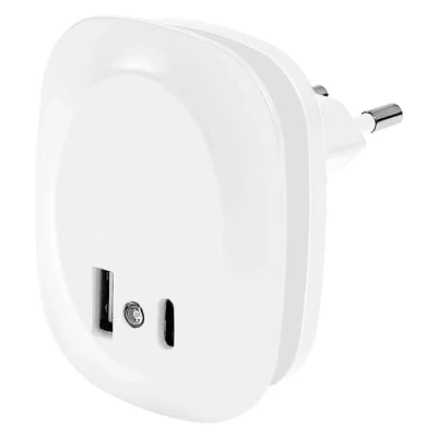 Bild av Ledvance LUNETTA EDGE uttagsnattlampa, svart, 0,35 W, 10 lm, varmt vitt ljus, dagsljussensor, USB A och C anslutning, LED teknik, laddningsfunktion, lång livslängd, IP20, 3000 K