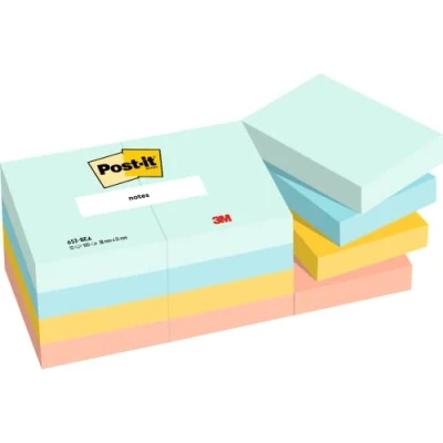 Bild av Post it Notes Strandfärgsamling, paket med 12 dynor, 100 ark per dyna, 38 mm x 51 mm, grön, gul, orange självhäftande anteckningar för anteckningar, att göra listor och påminnelser