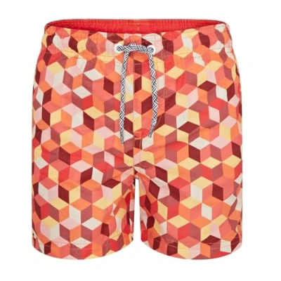 Bild av RIPT Performance Pojkar Quick Dry UV 50 Solskydd Peach Finish Badshorts Badbyxor, Orange geometriskt tryck, 9 10 år