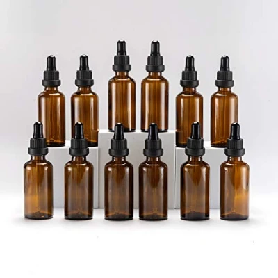 Bild av Yizhao Bärnsten Glas Droppflaska 50ml, med Pipett Droppare, för Eteriska Oljor, Aromaterapi, Kosmetika, Laboratorium, Apotek, Vätskor, Resor 12 Stycken