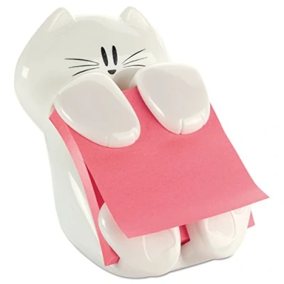 Bild av Post it Cat 330 Super Sticky Z Notes dispenser i kattform, inklusive 1 Block Notes, vit
