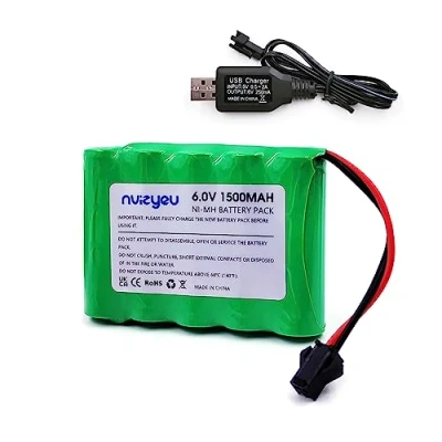 Bild av Nvizyeu 6v batteri, 1 500 mAh Nimh batteripaket, AA uppladdningsbart SM 2 p plug, för bil med fjärrkontroll, bil, elektrisk leksak, USB laddningskabel