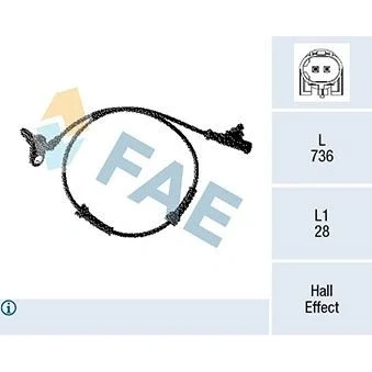 Bild av FAE 78328 Capteur ABS avec câble Principe de Hall 2 736 NISSAN: Note I, Micra 3, C+C 3