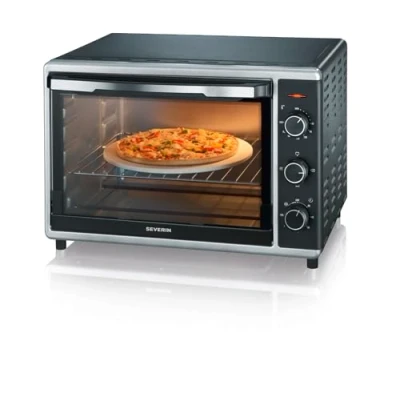 Bild av SEVERIN bak och rostugn med varmluftsfunktion, miniugn grillgaller, bakplåt, roterande spett pizzasten, mångsidig varmluftsugn 42 L kapacitet, 1 800 W, svart, TO 2058