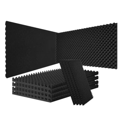 Bild av VEVOR akustiska skumpaneler, 4 pack 122 x 61 5 cm, äggdesignade ljudisolerade väggpaneler, brandbeständiga paneler, ljuddämpande absorberande paneler för studiovägg och tak, svart