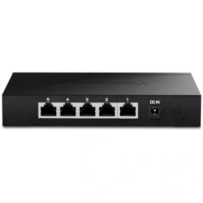 Bild av TRENDnet 5 portars ohanterad 2,5 G brytare, x GBASE T portar, 25 Gbps omkopplingskapacitet, bakåtkompatibel med 10 1000 Mbps enheter, fläktfri, väggmonterbar, svart, TEG S350