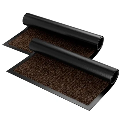 Bild av Zenacasa (Set med 2) Halkfria och tvättbara entrémattor för inomhus Kvalitet vattentät absorberande dörrmatta entré Brun 60x90 cm